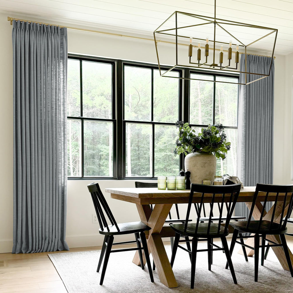 Twopages Double Layer Lined Pinch Pleated Curtain Dark Grey Linen Blend Light Filtering Room Darkening Curtain For Kitchen, Wind