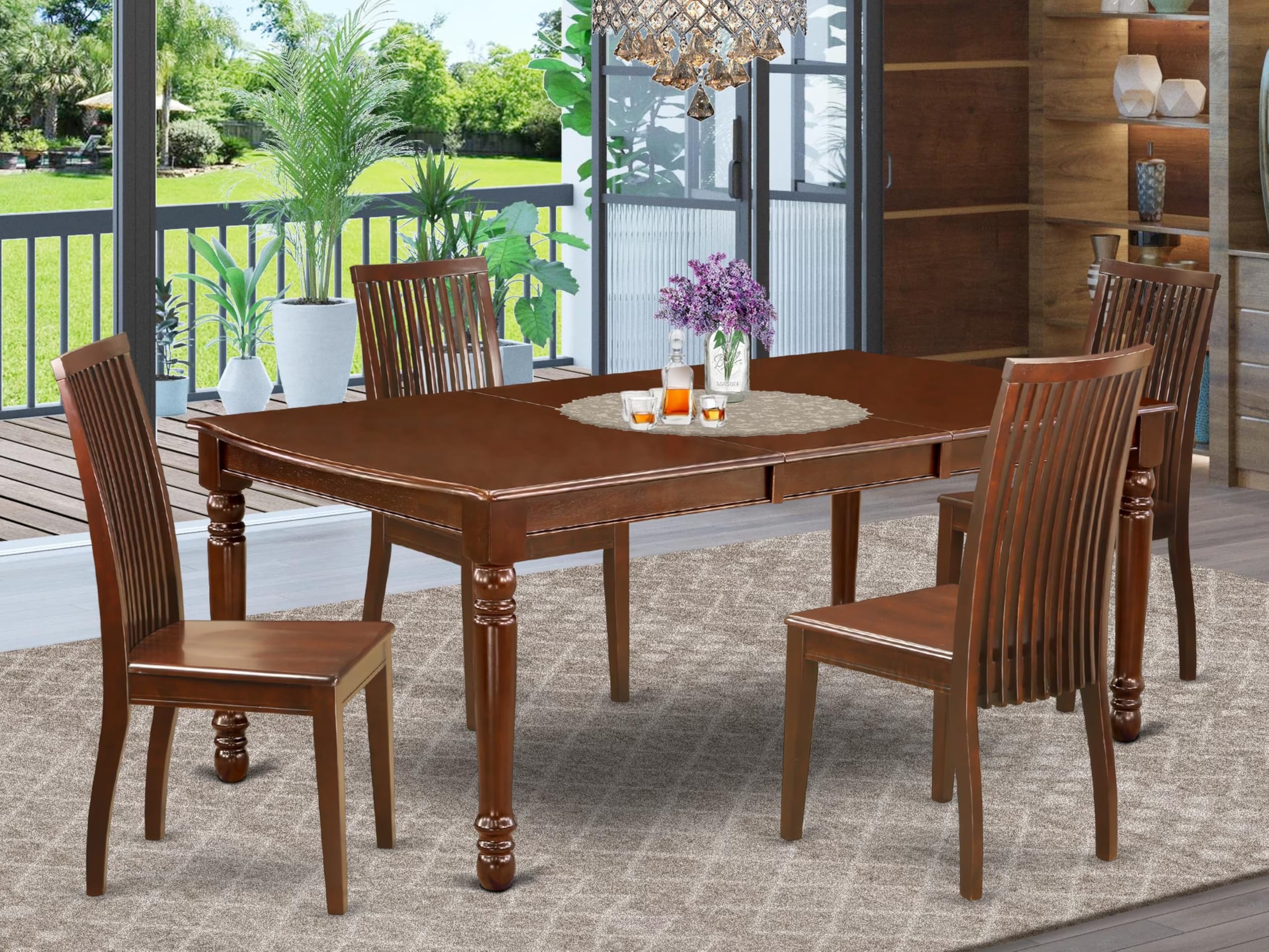 East West Furniture Doip5-Mah-W 5 Piece Dining Room Furniture Set Includes A Rectangle Kitchen Table With Butterfly Leaf And 4 Dining Chairs, 42X78 Inch, Mahogany