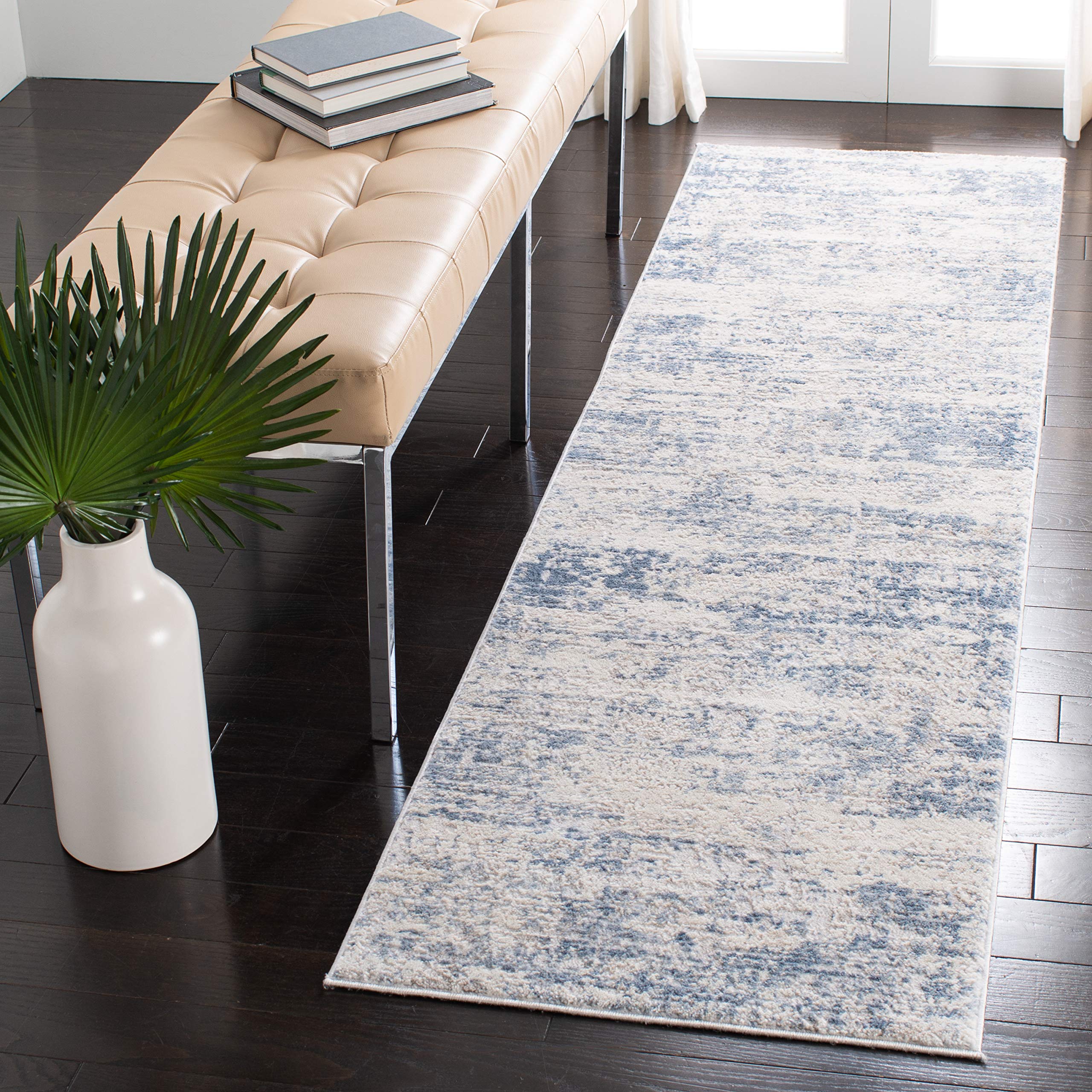 SAFAVIEH Amelia Collection Accent Rug - 2'2'' x 4', Ivory & Blue, Modern Abstract Design, Non-Shedding & Easy Care, Ideal for Hi