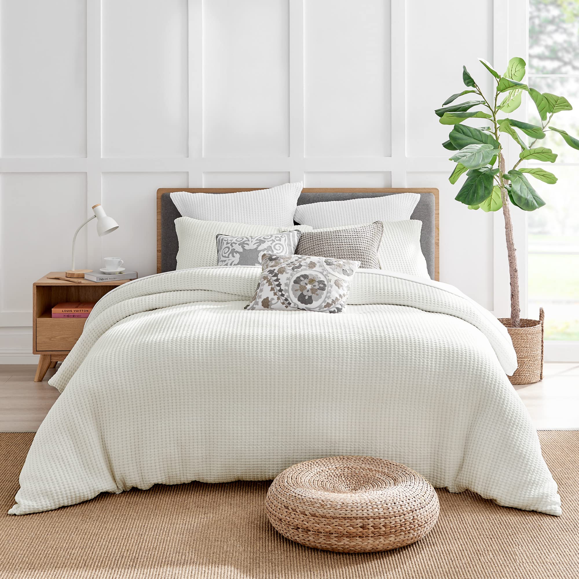 Levtex Home - Mills Waffle Cream Duvet Cover Set - Twin Duvet Cover + One Standard Pillow Case - Cream Waffle Weave - Duvet Cove