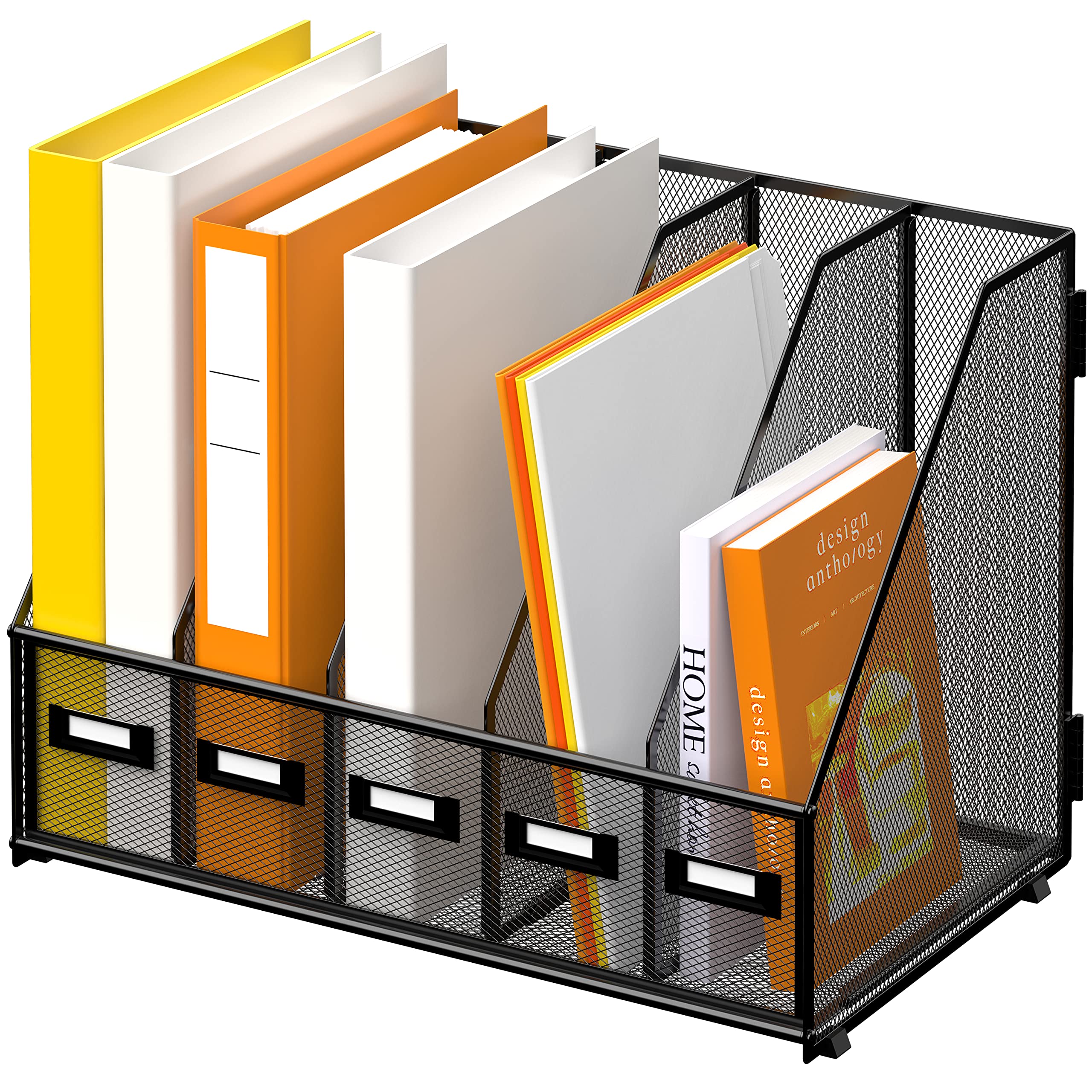 DALTACK Desk Organizers Metal Desk Magazine File Holder with 5 Vertical Compartments Folder Storage for Office Home School Organ