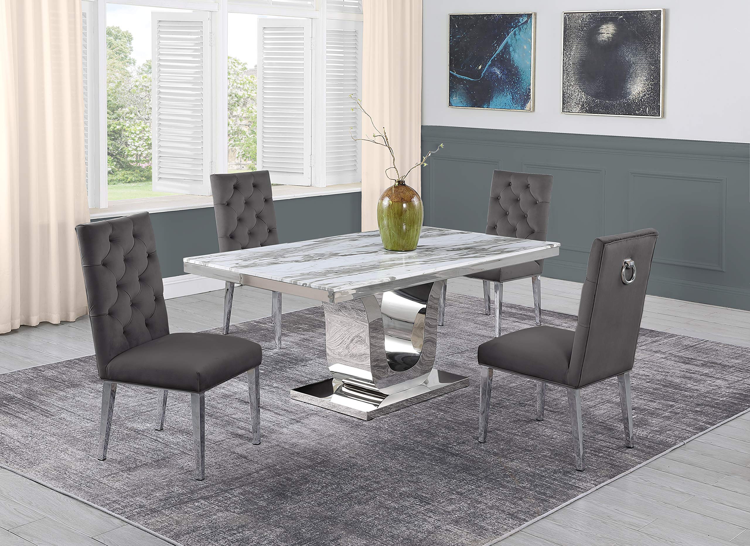 Best Quality Furniture D14-4Sc70 Dining Set, Dark Gray