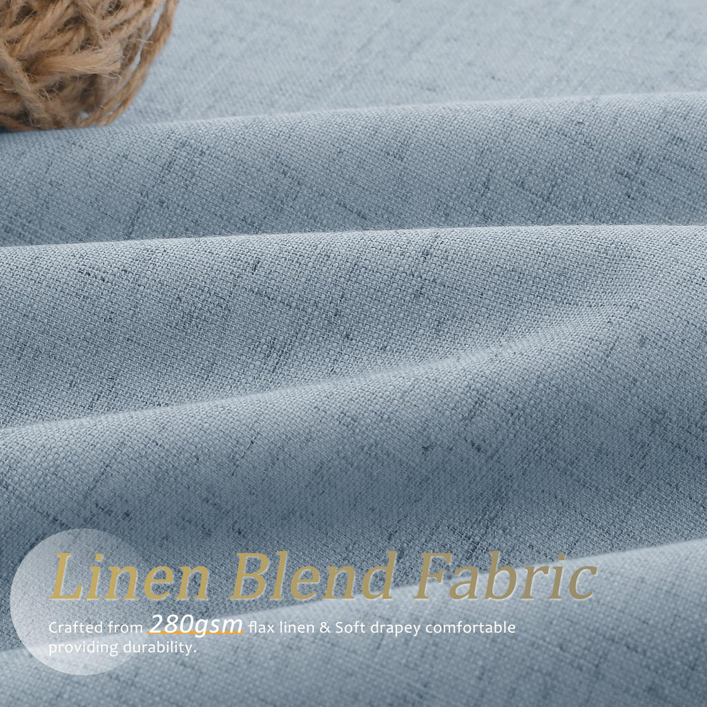 Jowels Blue Linen Blackout Curtains 84 Length 2 Panels Set For Living Room Bedroom, 100% Black Out Thermal Insulated Linen Drape