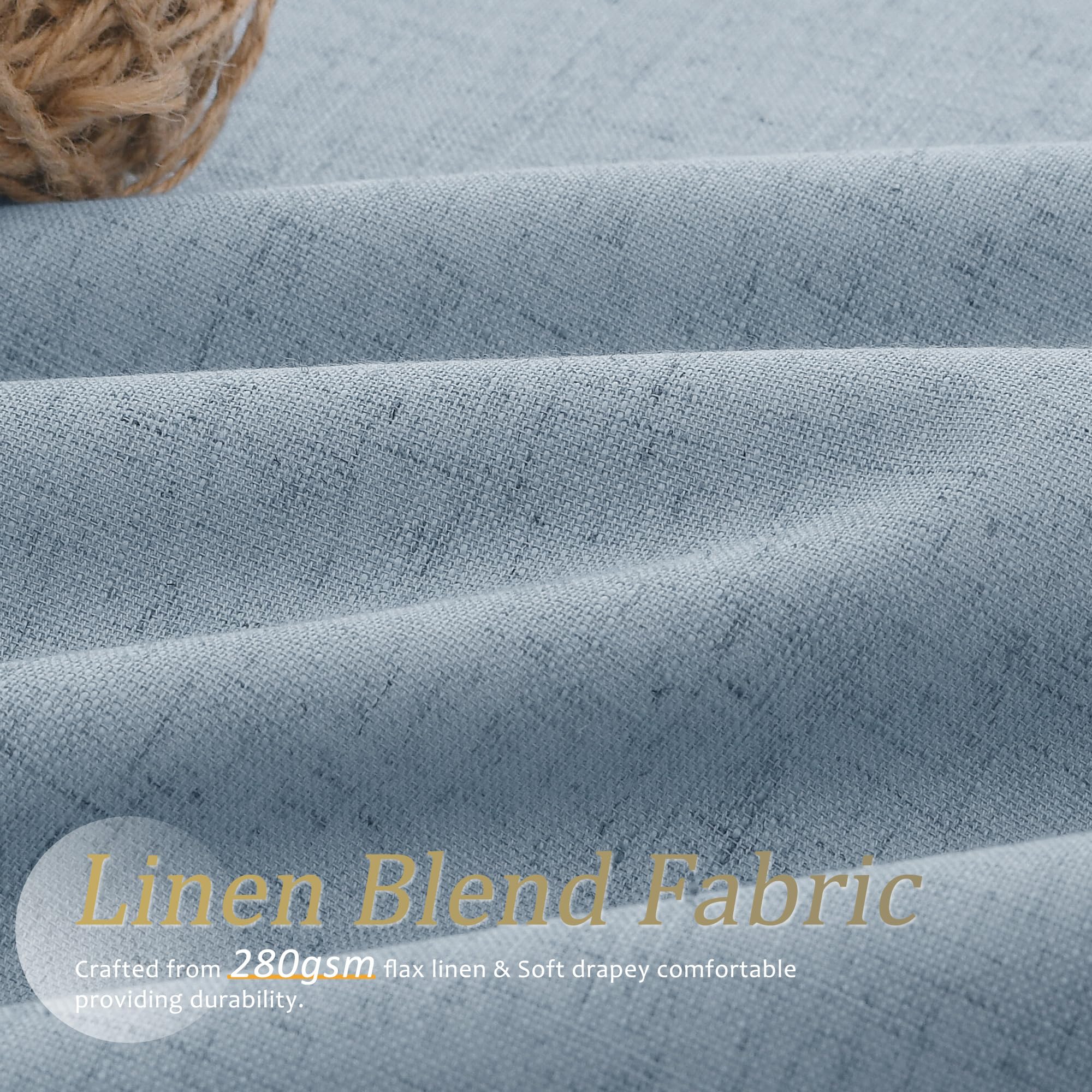 Jowels Blue Linen Blackout Curtains 84 Length 2 Panels Set For Living Room Bedroom, 100% Black Out Thermal Insulated Linen Drape