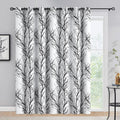 FMFUNCTEX 100% Blackout Patio Sliding Glass Door Curtains 84 Inch Long for Bedroom, Black on White Tree Branch Patterned Drapes 