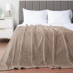 Pavilia Soft Fleece Taupe Tan Throw Blanket For Couch, Lightweight Plush Warm Blankets For Bed, Fuzzy Cozy Flannel Blanket Throw