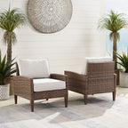 Crosley Furniture Capella 2-Piece Outdoor Chair Set, Wicker Patio Chairs for Conversation, Porch, Deck, Brown with Creme Cushions