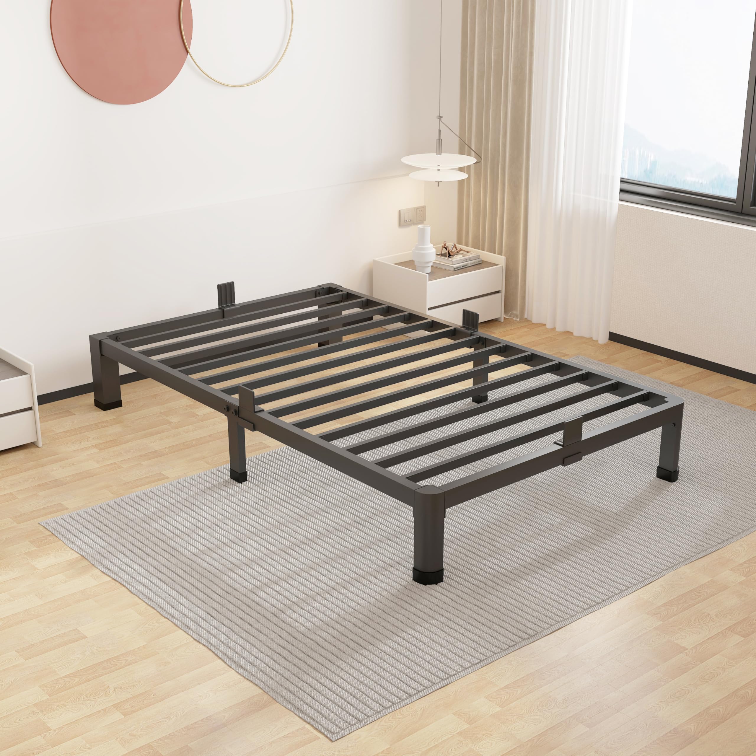 ROIL 10 inch Twin Bed Frames with Headboard Hole and Round Corner Legs Mattress Retainers 3500LBS Heavy Duty Steel Slats No Box 