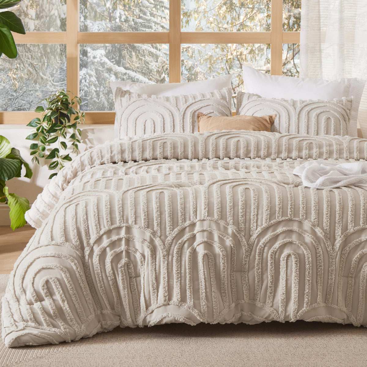 Bedsure Boho Tufted King Comforter Set - Beige Boho King Size Bed Set, 3 Pieces Farmhouse Shabby Chic Embroidery Bedding, Soft F