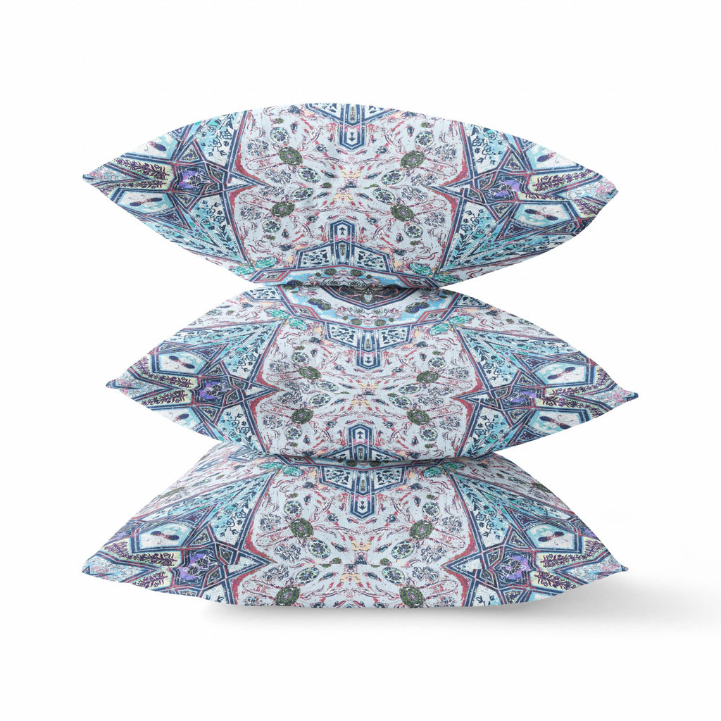 HomeRoots Gray Light Blue 18â€ Blue Gray Floral Boho Zippered Suede Throw Pillow