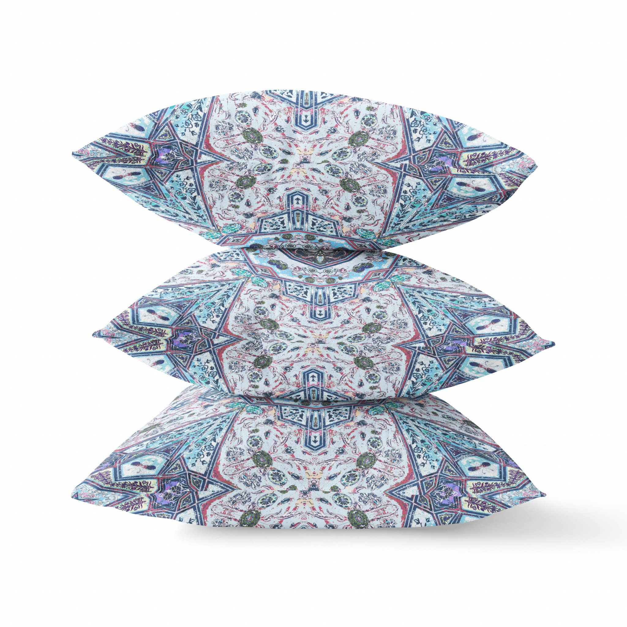 HomeRoots Gray Light Blue 18â€ Blue Gray Floral Boho Zippered Suede Throw Pillow