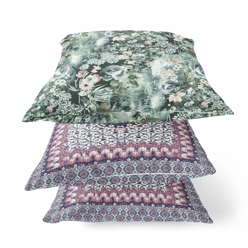 HomeRoots Light Green Red Indigo 20' Green Gray Springtime Zippered Suede Throw Pillow