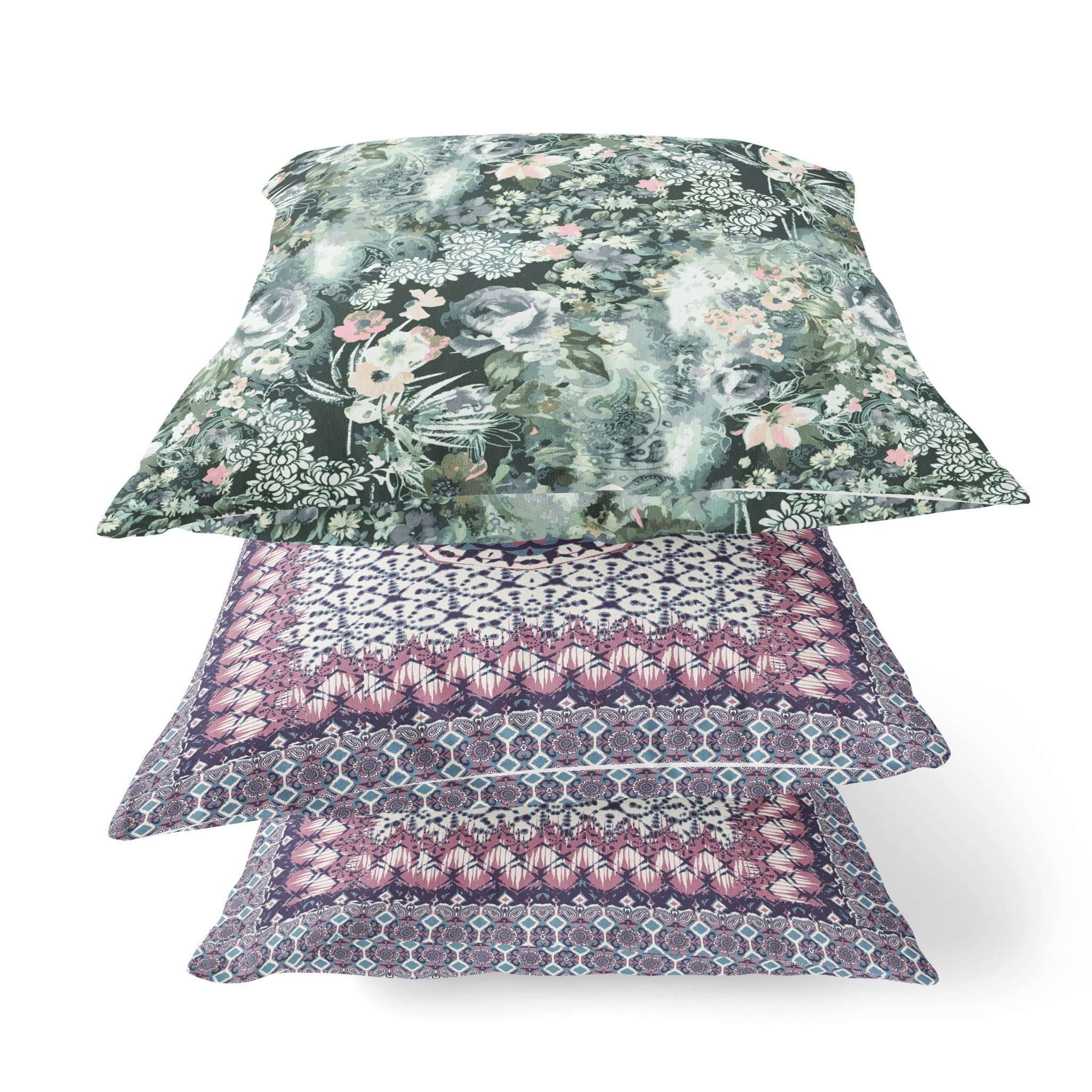 HomeRoots Light Green Red Indigo 20' Green Gray Springtime Zippered Suede Throw Pillow