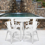Flash Furniture Commercial Grade 24" Round White Metal Indoor-Outdoor Table Set with 4 Arm Chairs