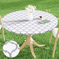 Smiry Round Picnic Tablecloth, Waterproof Elastic Fitted Table Covers For 57' - 68' Tables, Wipeable Flannel Backed Vinyl Tablecloths For Camping, Indoor, Outdoor, White & Dark Grey