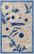 Nourison Aloha Indoor/Outdoor Blue Grey 2'8' X 4' Area Rug, Easy Cleaning, Non Shedding, Bed Room, Living Room, Dining Room, Backyard, Deck, Patio (3X4)