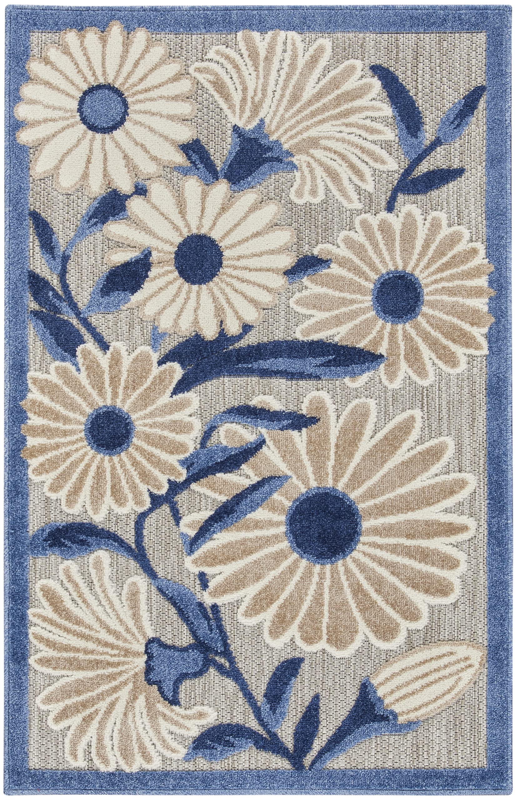 Nourison Aloha Indoor/Outdoor Blue Grey 2'8' X 4' Area Rug, Easy Cleaning, Non Shedding, Bed Room, Living Room, Dining Room, Backyard, Deck, Patio (3X4)