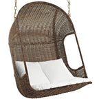 Modway Vantage Wicker Rattan Outdoor Patio Swing Chair with Canopy in Brown White