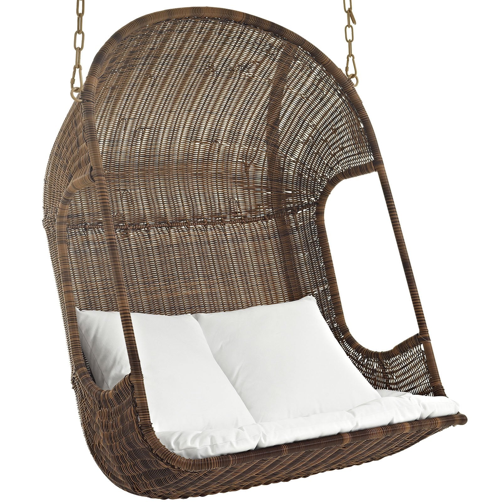 Modway Vantage Wicker Rattan Outdoor Patio Swing Chair with Canopy in Brown White