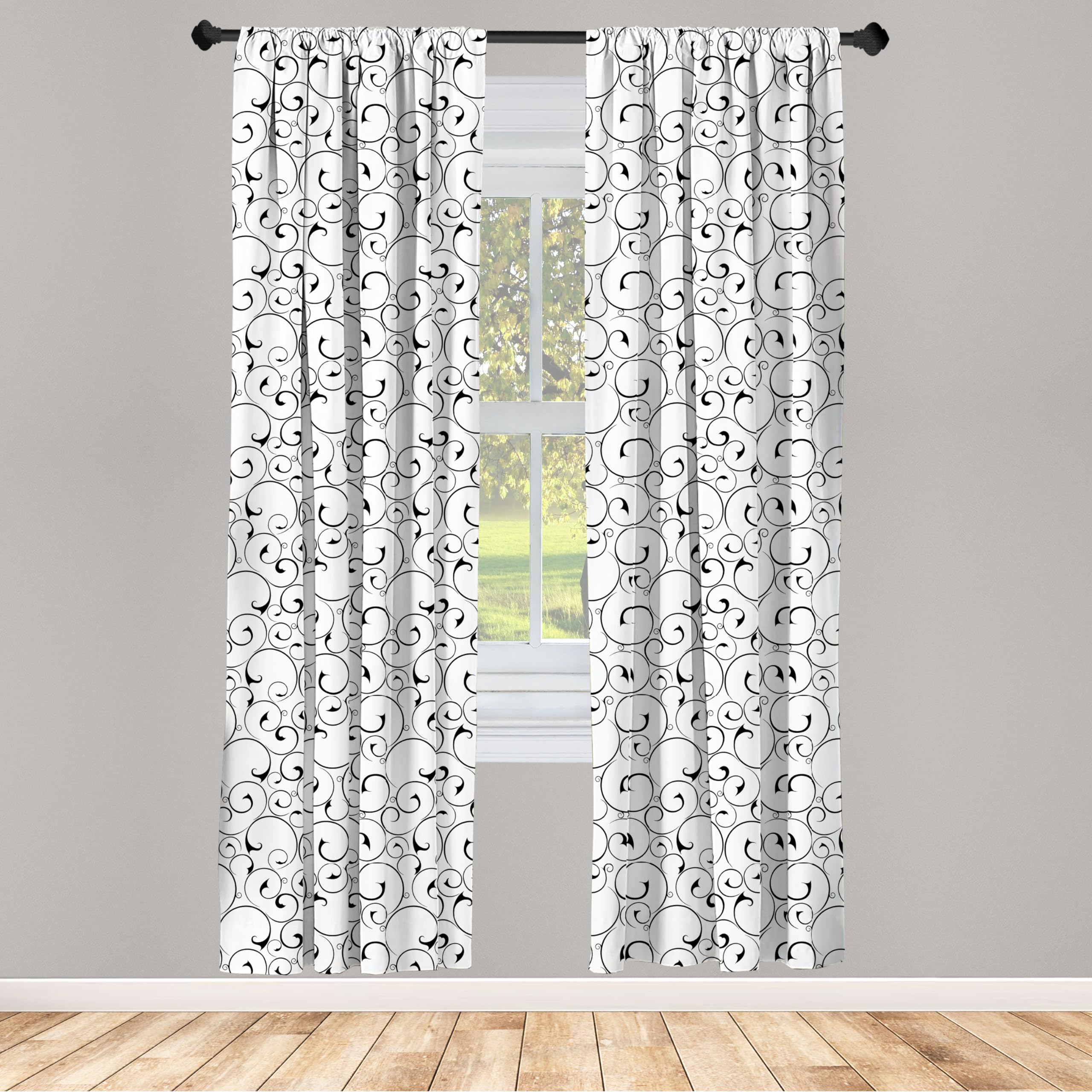 Ambesonne Black And White Curtains, Vintage Swirls Pattern With Monochrome Ornamental Old-Fashioned Design, Window Treatments 2