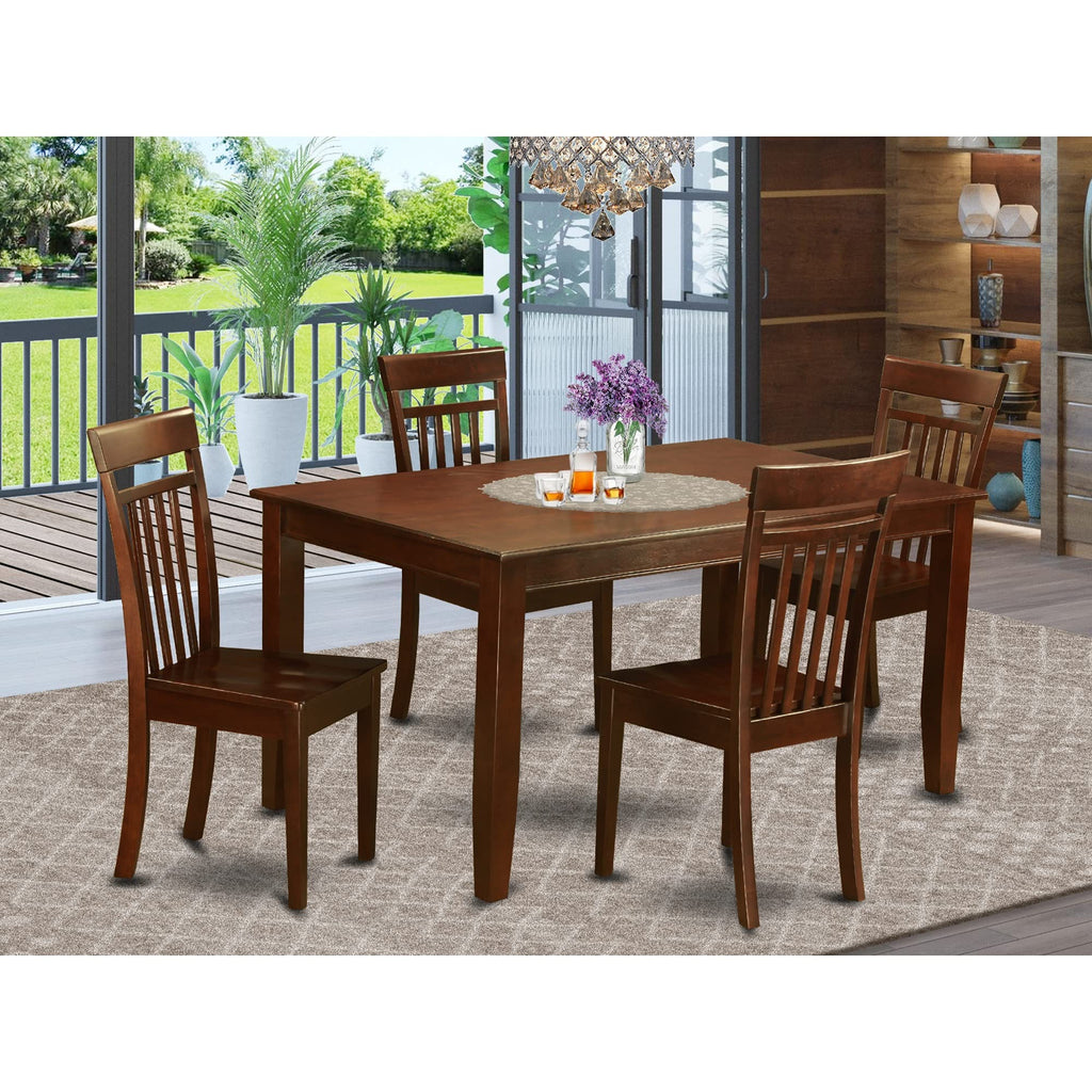 East West Furniture DUCA5-MAH-W Dudley 5 Piece Room Furniture Set Includes a Rectangle Kitchen Table and 4 Dining Chairs, 36x60 Inch, Mahogany