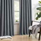 Dualife Gray Extra Long Pinch Pleated Blackout Curtains 108 Inch Length,Back Tab With Hooks Thermal Insulated Blackout Curtains
