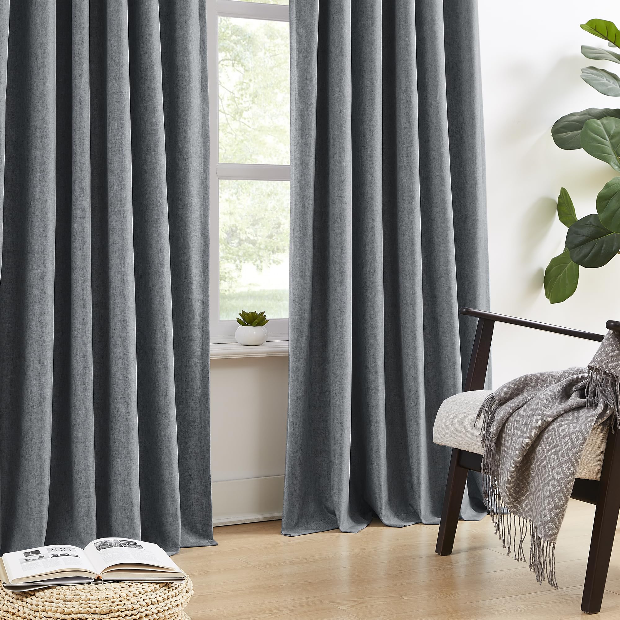 Dualife Gray Extra Long Pinch Pleated Blackout Curtains 108 Inch Length,Back Tab With Hooks Thermal Insulated Blackout Curtains