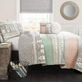 Lush Decor Pink-And-Turquoise Llama Striped 4-Piece Quilt Set, Reversible Bedding (Twin)