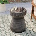 COSIEST Outdoor Side Table with Chessboard, 14 Round Concrete Lightweight Faux Wooden Multi-Use End Table Garden Stool Log Sty