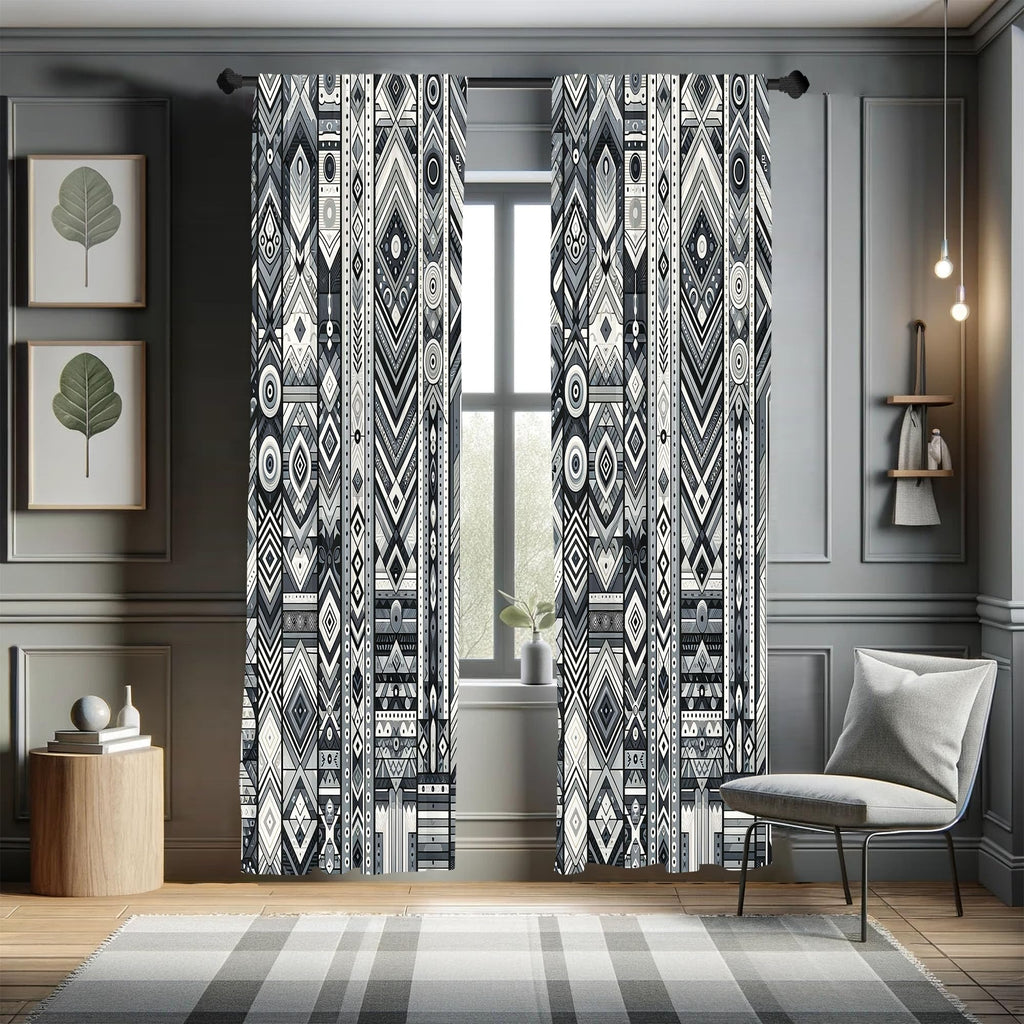 Ambesonne Southwestern Window Curtains, Monochrome Look Geometric Ethnic Tribal Stripes Abstract Motifs, Lightweight Decor 2-Pan