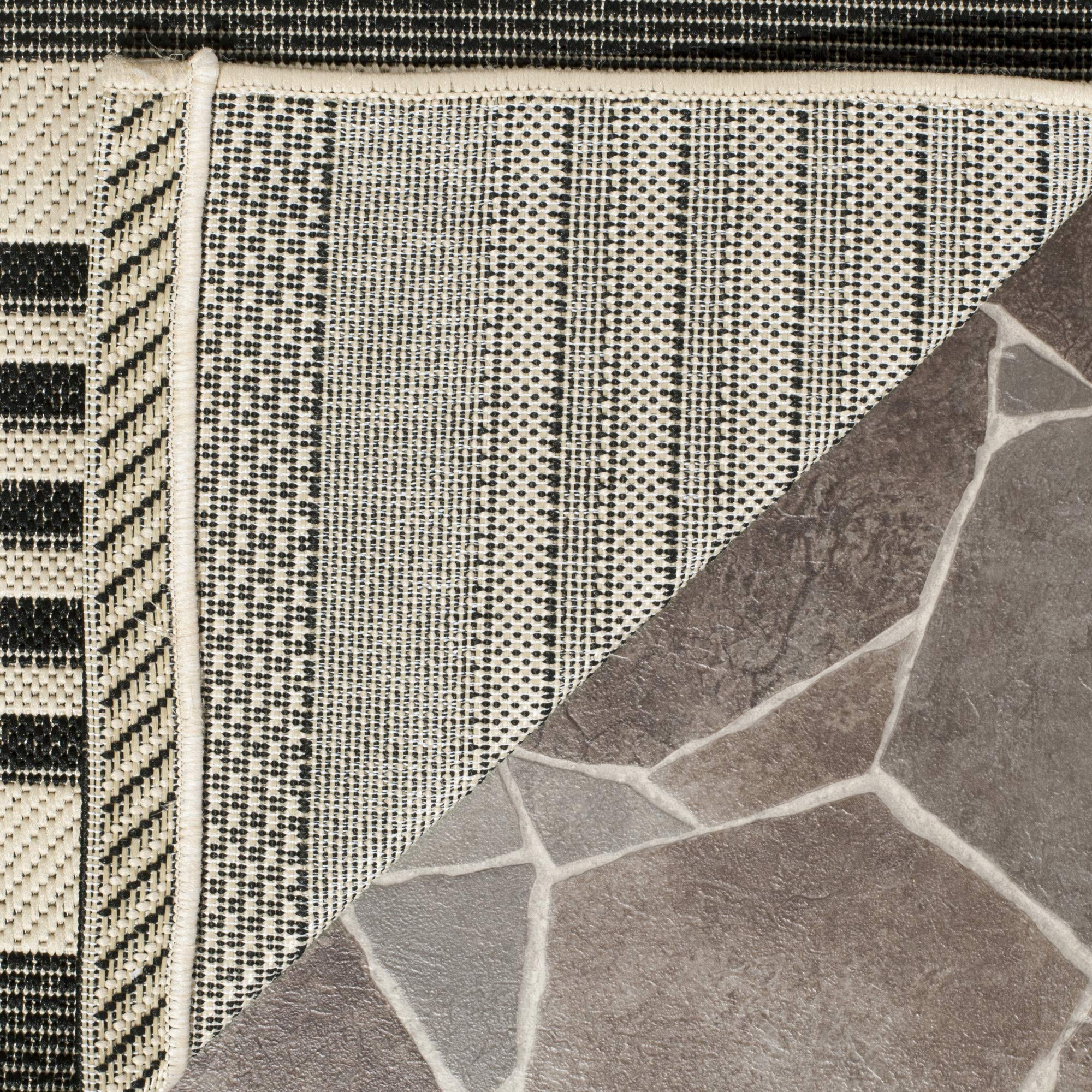 Safavieh Courtyard Collection Accent Rug - 4' X 5'7'', Black & Bone, Stripe Design, Non-Shedding & Easy Care, Indoor/Outdoor & W