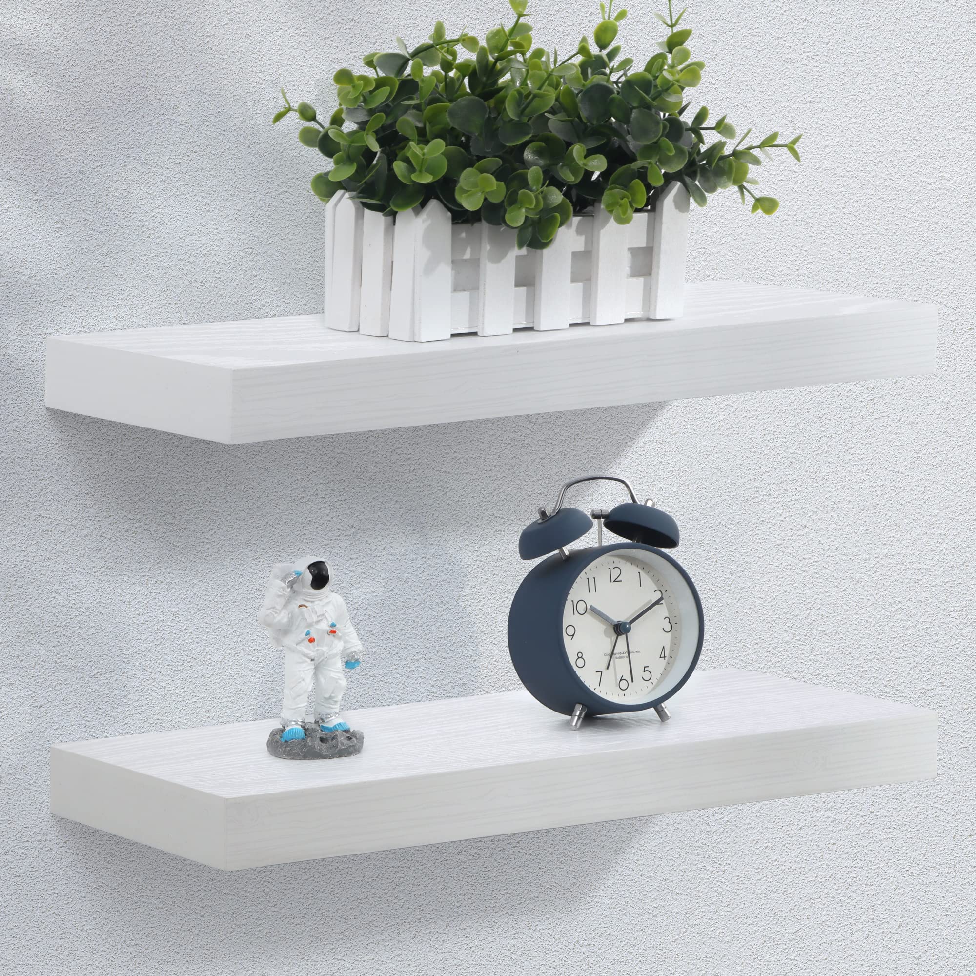 Floating Shelves - Rustic White Wall Shelf Set of 2 - 16W x 6.7D Wall Mounted Shelves for Wall Decor & Storage - Wooden Shelves 