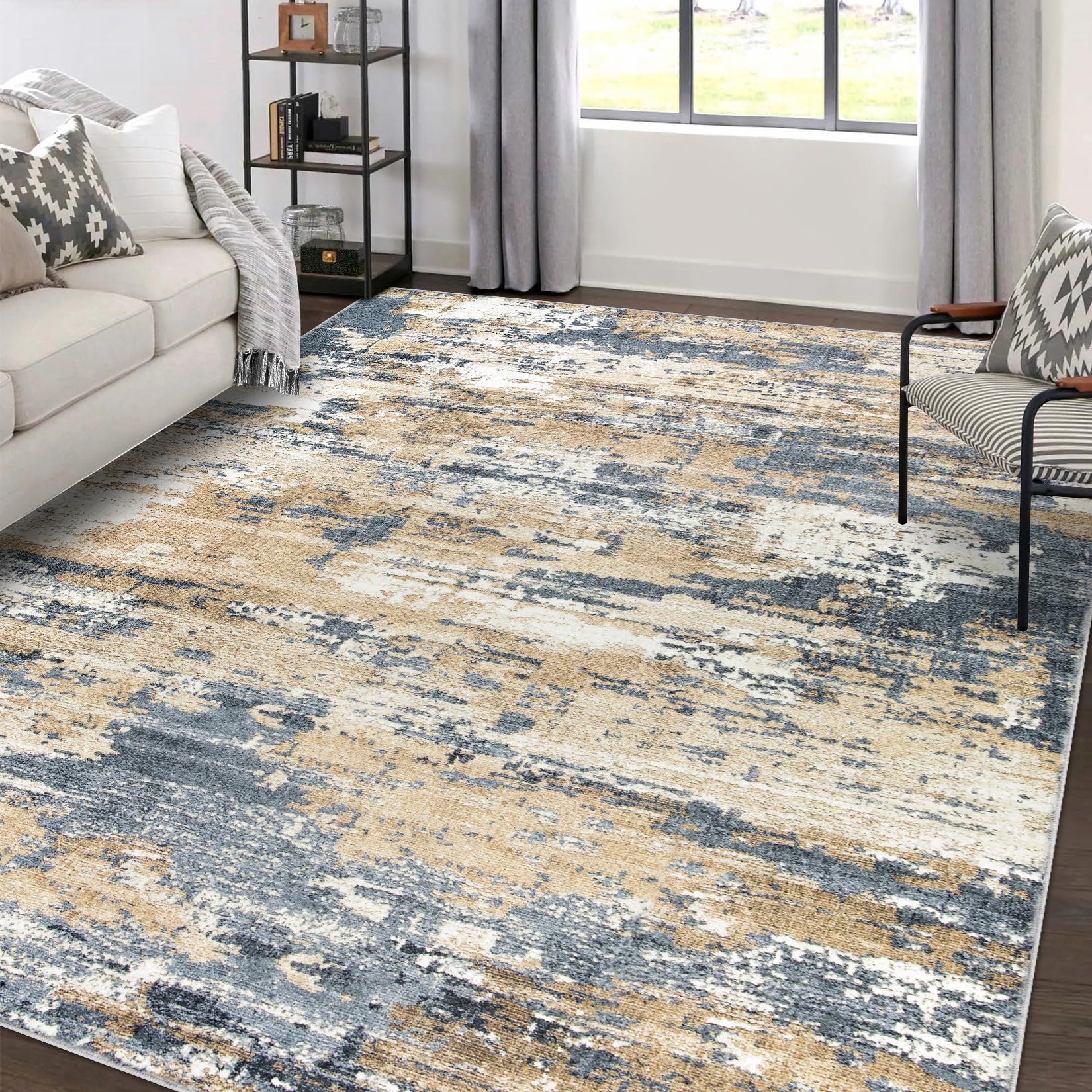 Area Rugs 6x9 Living Room: Large Soft Washable Rug Modern Abstract Anti-Skid Non-Shedding Carpet Indoor Floor Thin Carpets for B