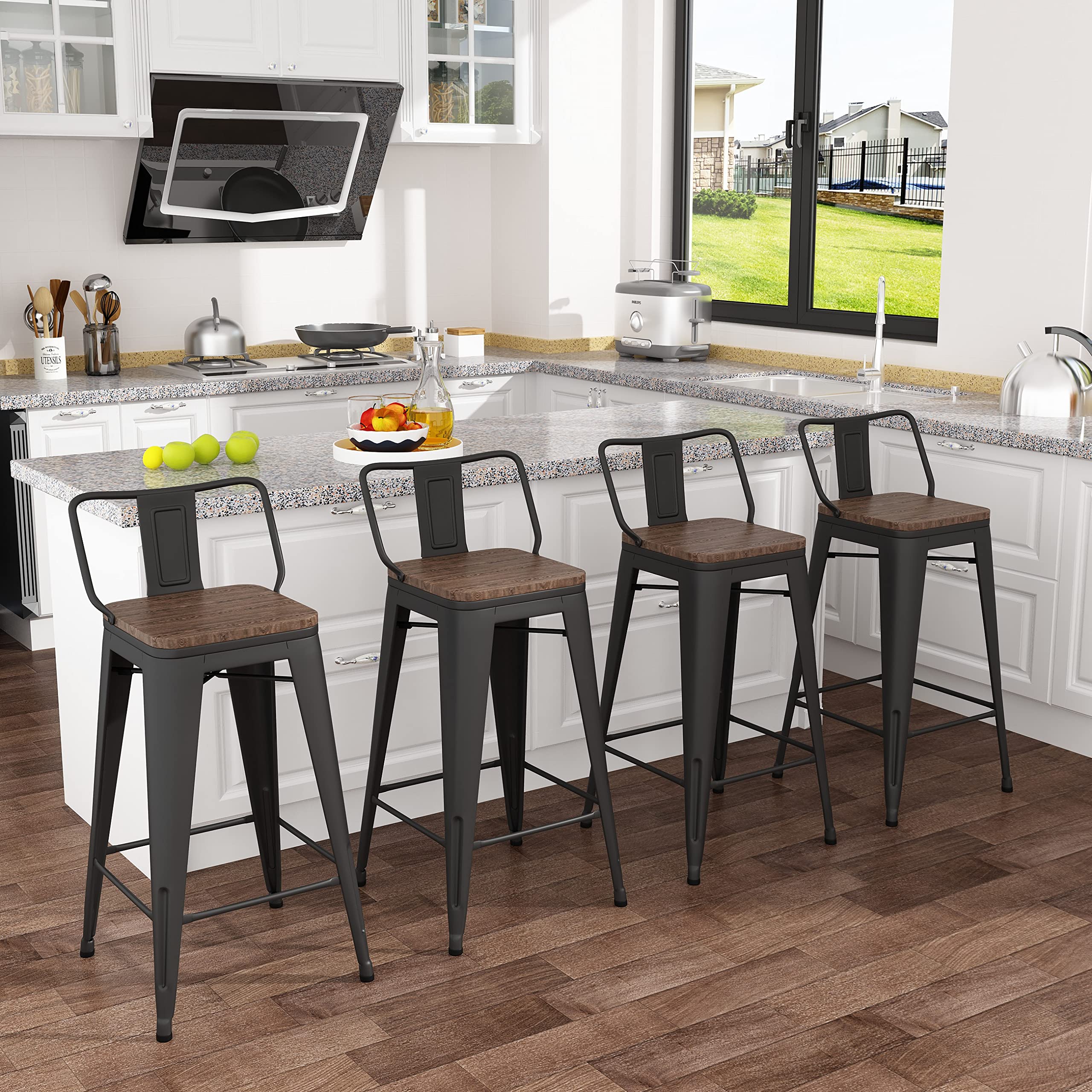 Tongli Metal Bar Stools Set Of 4 Barstools Counter Height Bar Stools With Back Industrial Bar Stool Indoor Counter Stool Kitchen