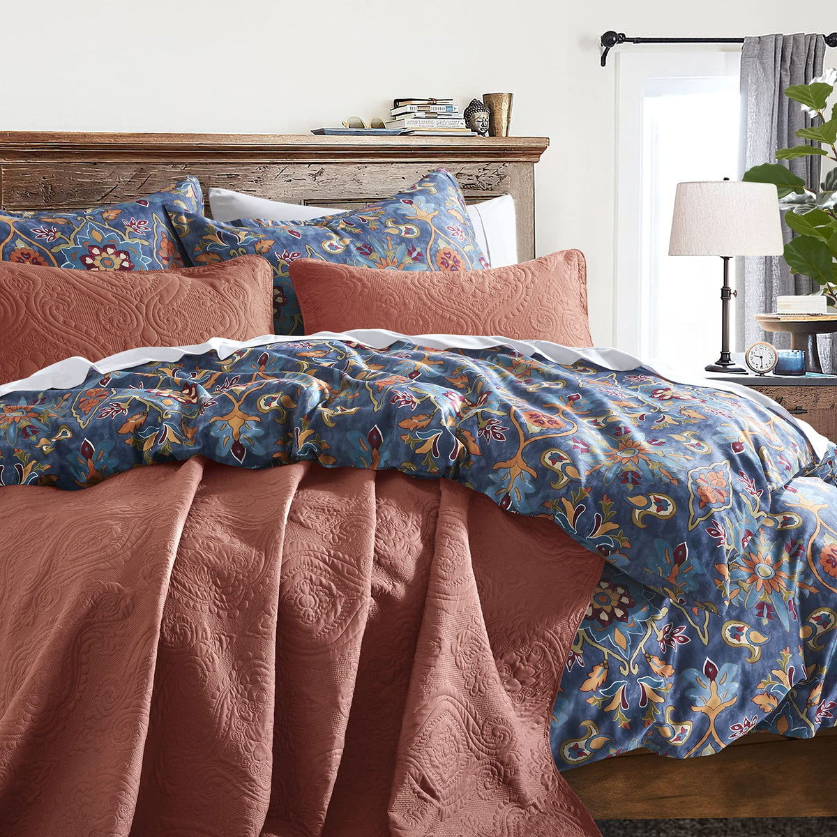 Venetian Damask Bohemian Paisley Duvet Cover Set Boho Chic Watercolor Medallion 400Tc Egyptian Cotton Sateen Luxury Style Bed Li