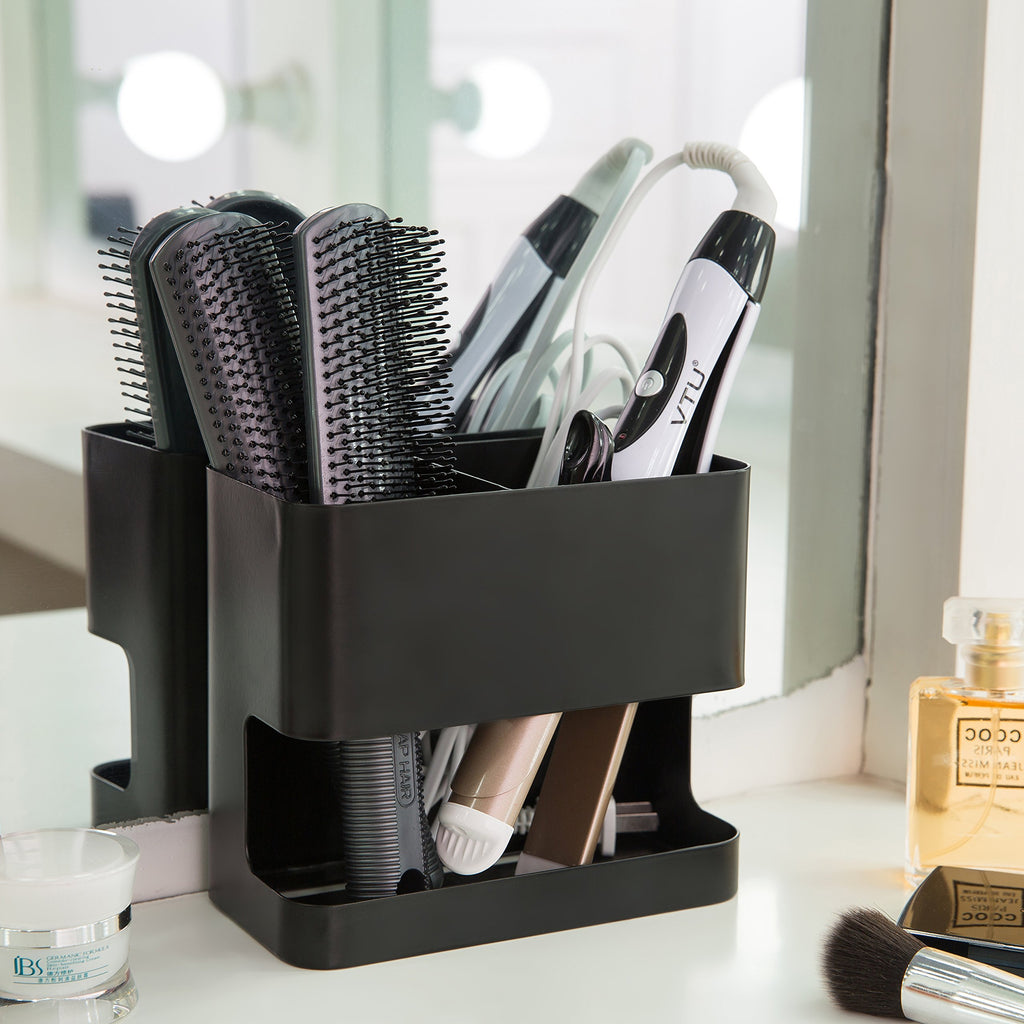 Mygift Black Metal Wall Mount Hair Tools Holder With 2 Slots, Salon Hair Styling Accessories Organizer Rack, Blow Dryer, Straigh
