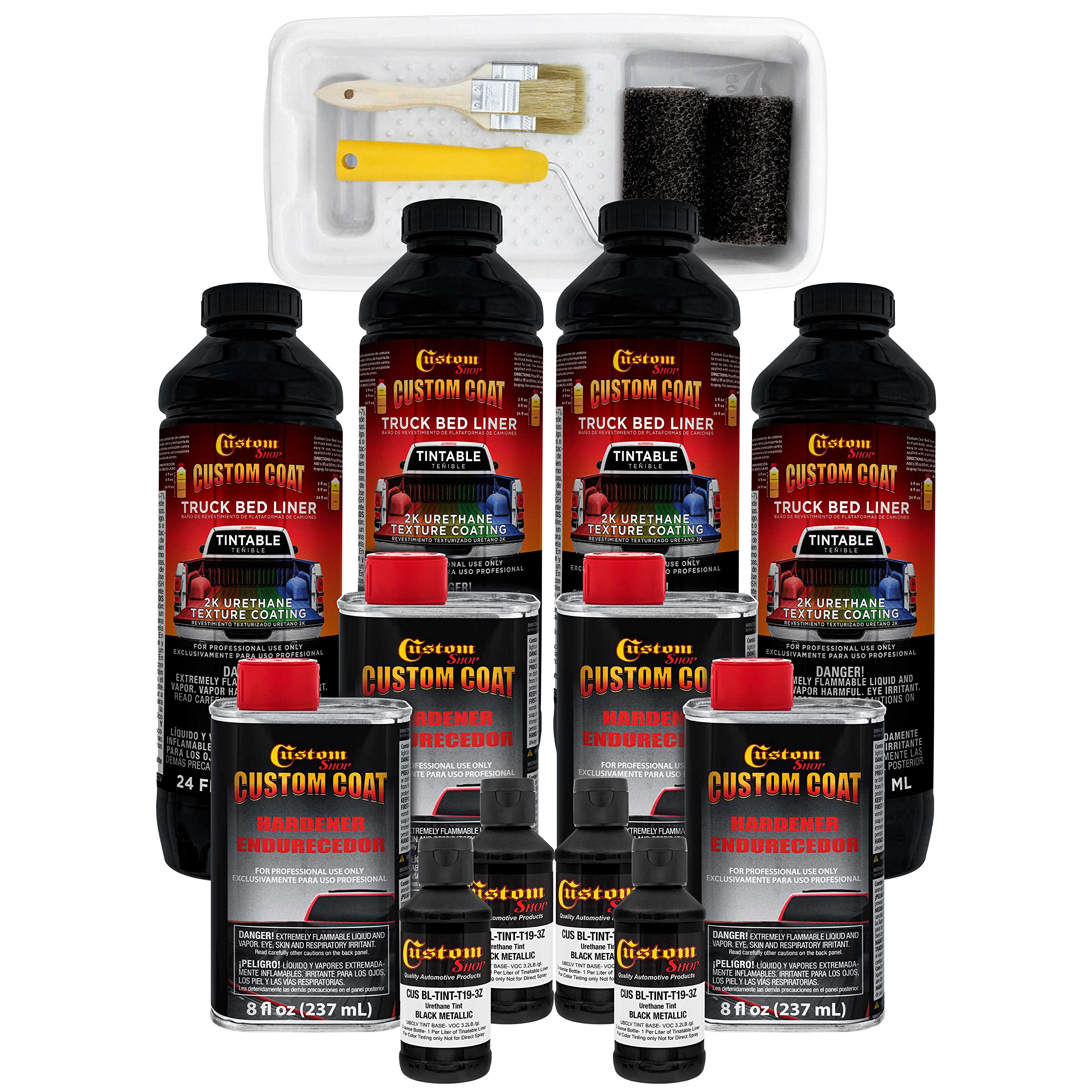 Custom Coat Black Metallic 1 Gallon Urethane Roll-On, Brush-On Or Spray-On Truck Bed Liner Kit With Roller And Brush Applicator