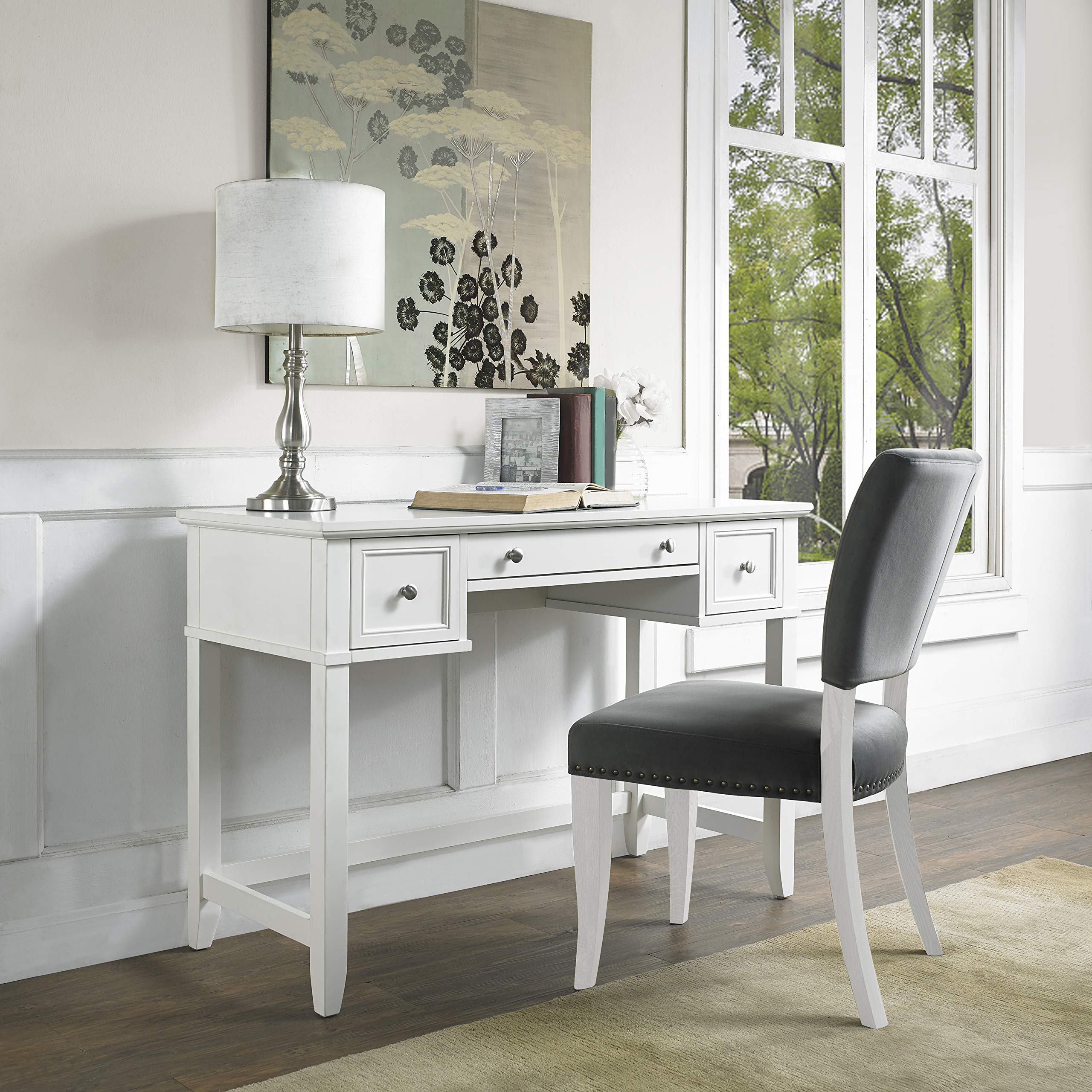 Crosley Furniture Vista Small Wood Home Office Writing Desk With Storage Drawers, White
