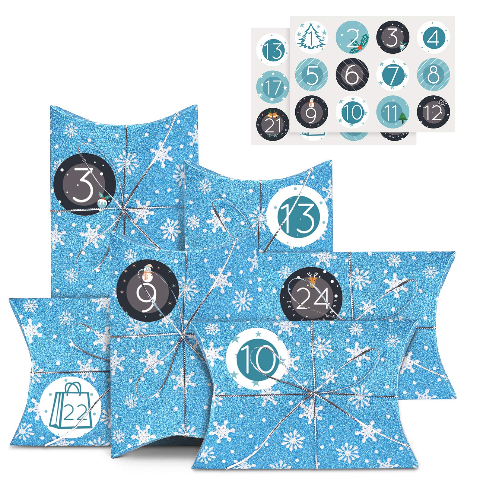 Naler Christmas Advent Calendar 2024, Christmas Countdown Gift Boxes to Fill Snowflake Treat Boxes Goodie Boxes with 1 to 24 Cou