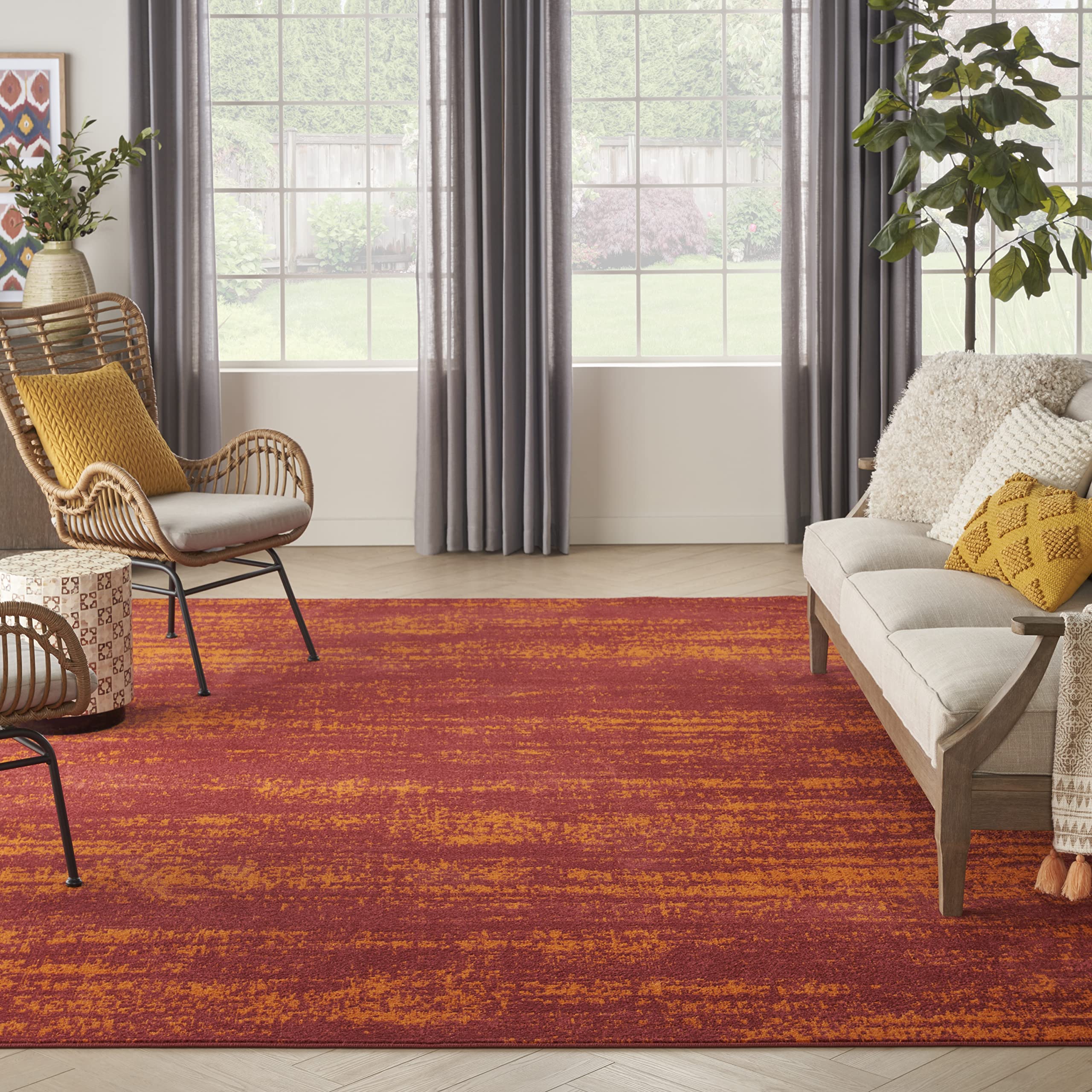 Nourison Essentials Indoor/Outdoor Solid Abstract Red 9' X 12' Area Rug, Easy Cleaning, Non Shedding, Bed Room, Living Room, Dining Room, Backyard, Deck, Patio (9X12)