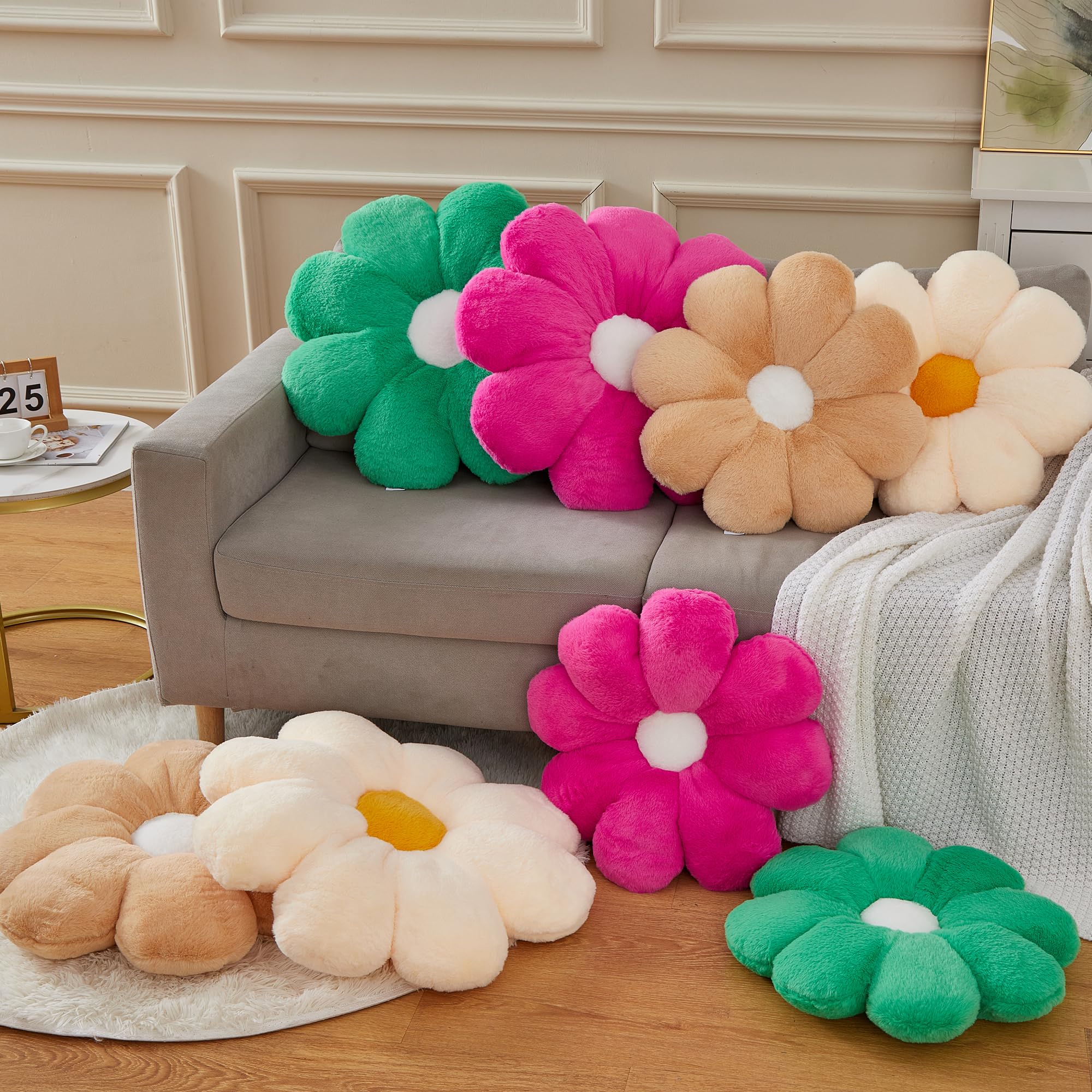 Ailive 17.7In Small Cute Light Brown Daisy Flower Shaped Throw Pillow Floor Pillow Cushion For Kids Girls Teens Fun Accent Sunfl