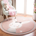 SAFAVIEH Carousel Kids Collection Area Rug - 67 Round, Pink & Ivory, Bunny Design, Non-Shedding & Easy Care, Ideal for High Tra