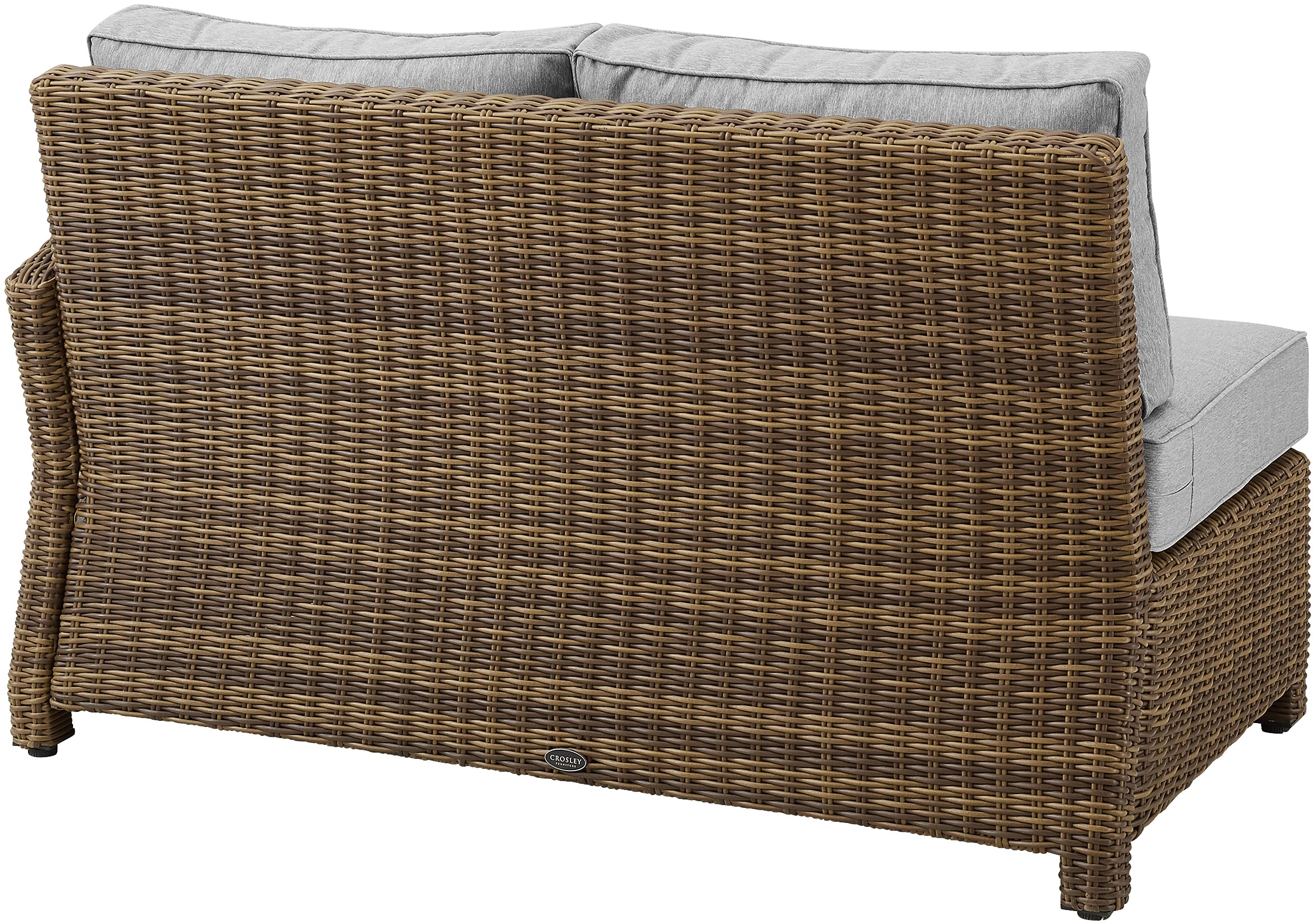 Crosley Furniture Bradenton Outdoor Sectional Right Side Loveseat, 2-Person Wicker Patio Couch for Deck, Brown with Gray Cushions