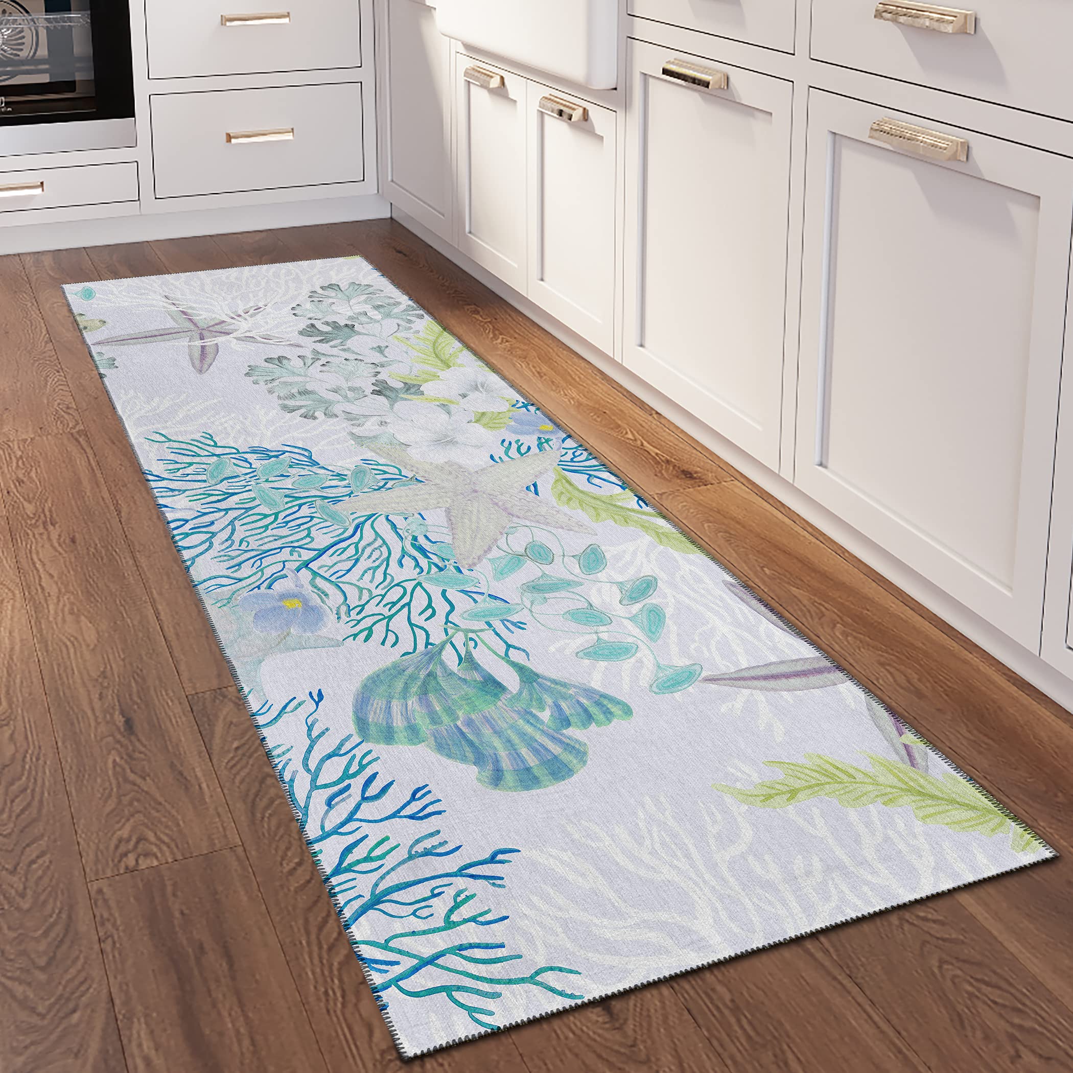 Addison Rugs Surfside Asr31 Aqua 2'3" X 7'6" Indoor Outdoor Runner Rug, Easy Clean, Machine Washable, Non Shedding, Bedroom, Living Room, Dining Room, Kitchen, Patio Rug