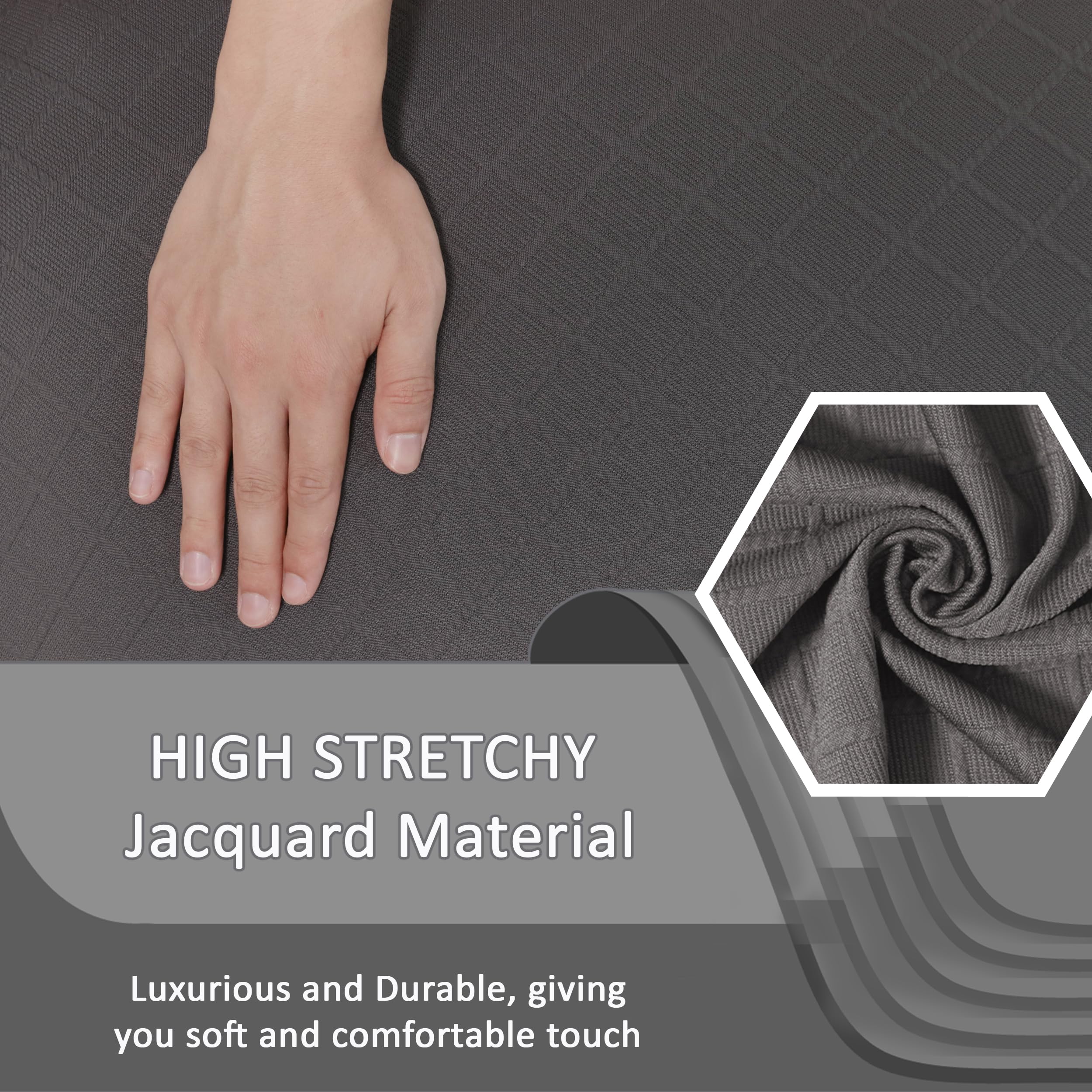 Ulticor Squared Jacquard Design 8-Pieces Recliner Sofa Covers Stretch Reclining Couch Covers For 3 Cushion Reclining Sofa Slipco