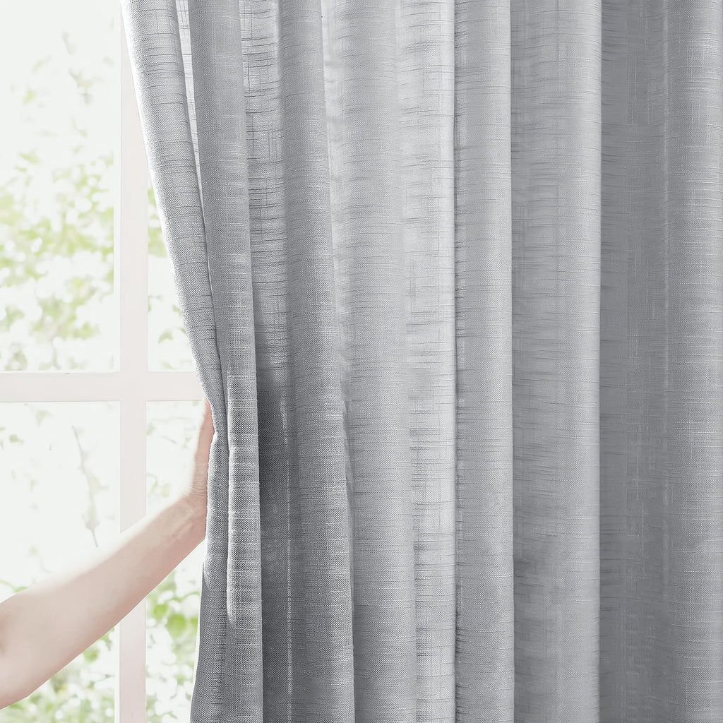 Fmfunctex Linen Semi Sheer Curtains 54 Inch Length For Bedroom Living Room, Grey Curtain Panels Sheer Linen Textured Window Drap