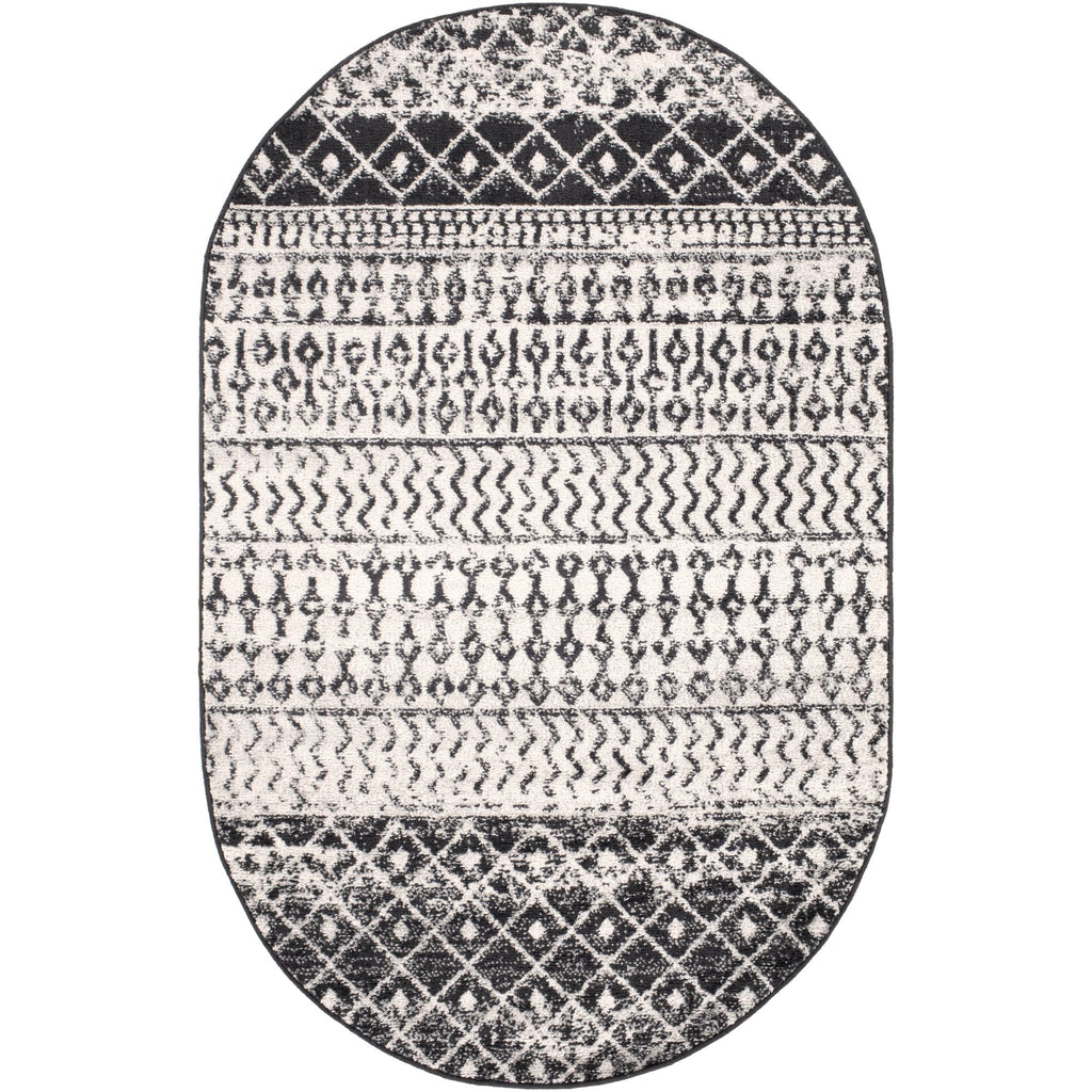 Livabliss Chester Boho Moroccan Area Rug,6'7'' X 9' Oval,Black
