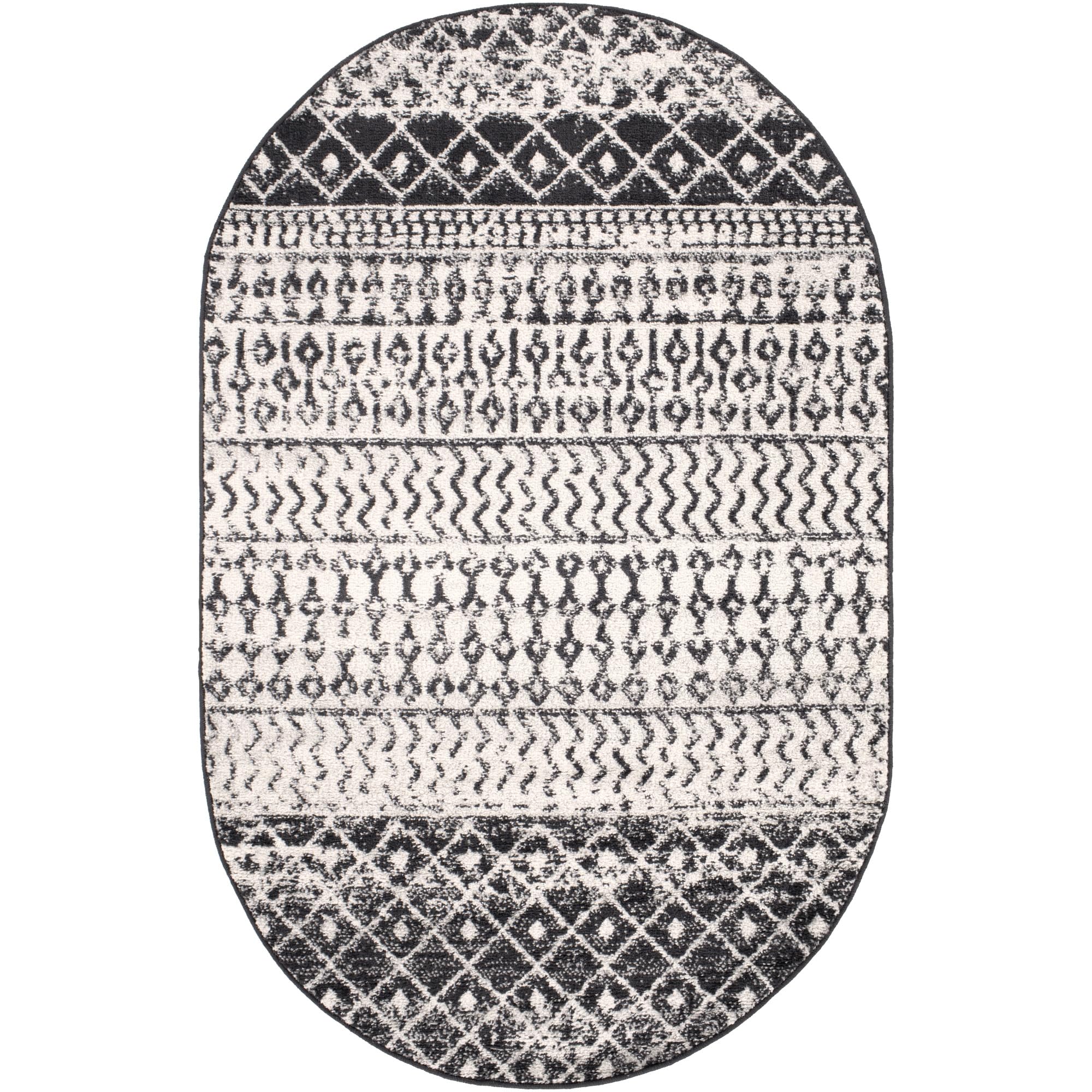 Livabliss Chester Boho Moroccan Area Rug,6'7'' X 9' Oval,Black