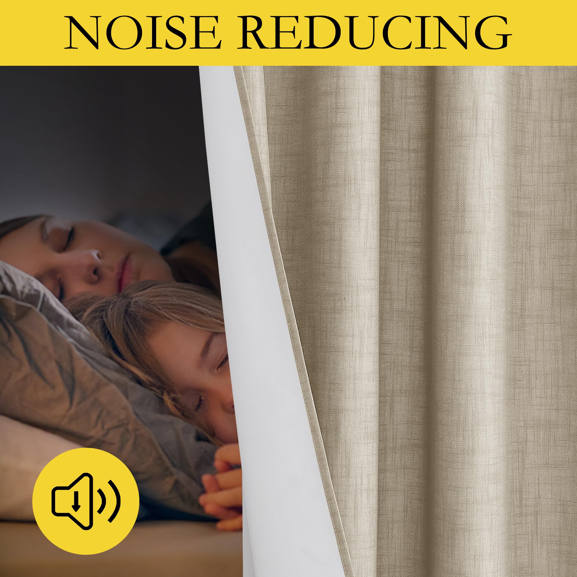 Nicetown Taupe 100% Blackout Linen Curtains 120 Inch Long Burg, Farmhouse Thick Completely Blackout Window Treatment Panels Thermal Insulated Drapes For Living Room (1 Pair, 52' Width Each Panel)