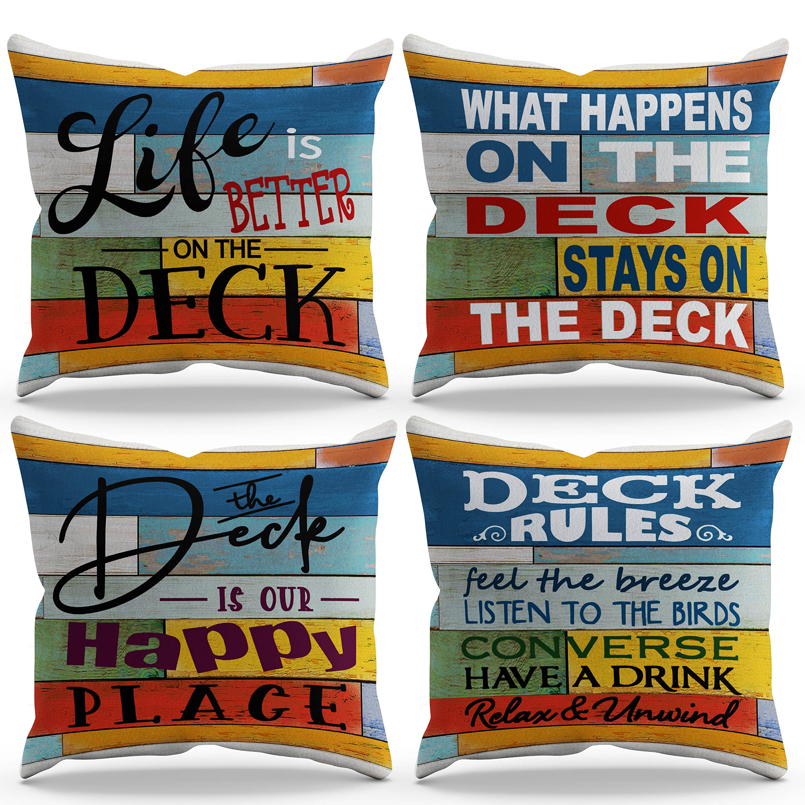 The Deck Is Our Happy Place Throw Pillow Cover Pillowcase 18X18 Inch Set Of 4 Decor For Farmhouse Porch Bench Pillow Room Bed So